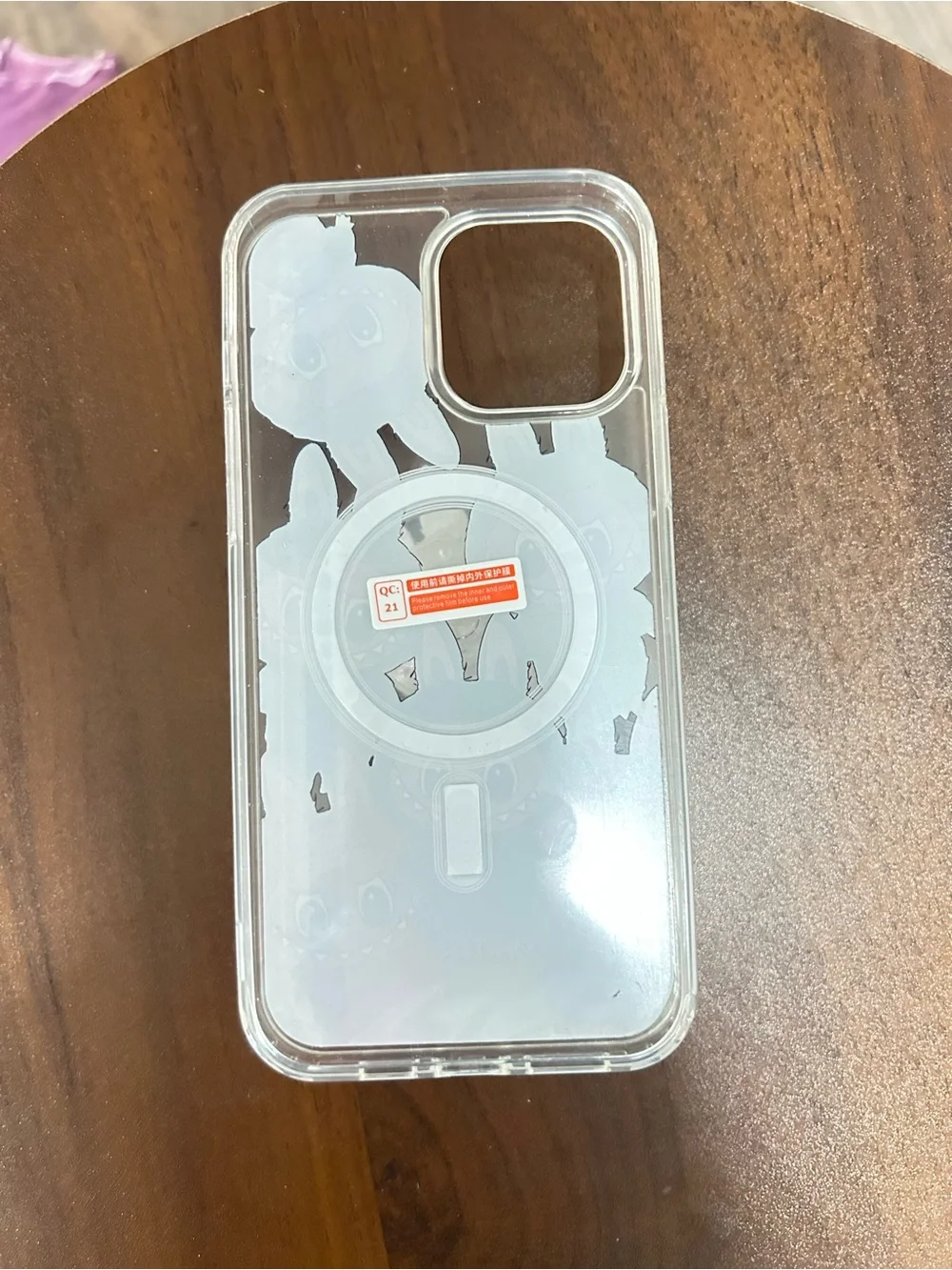 13,14,15 Plus LaBubu Pattern Clear Phone Case with Ring - Pink